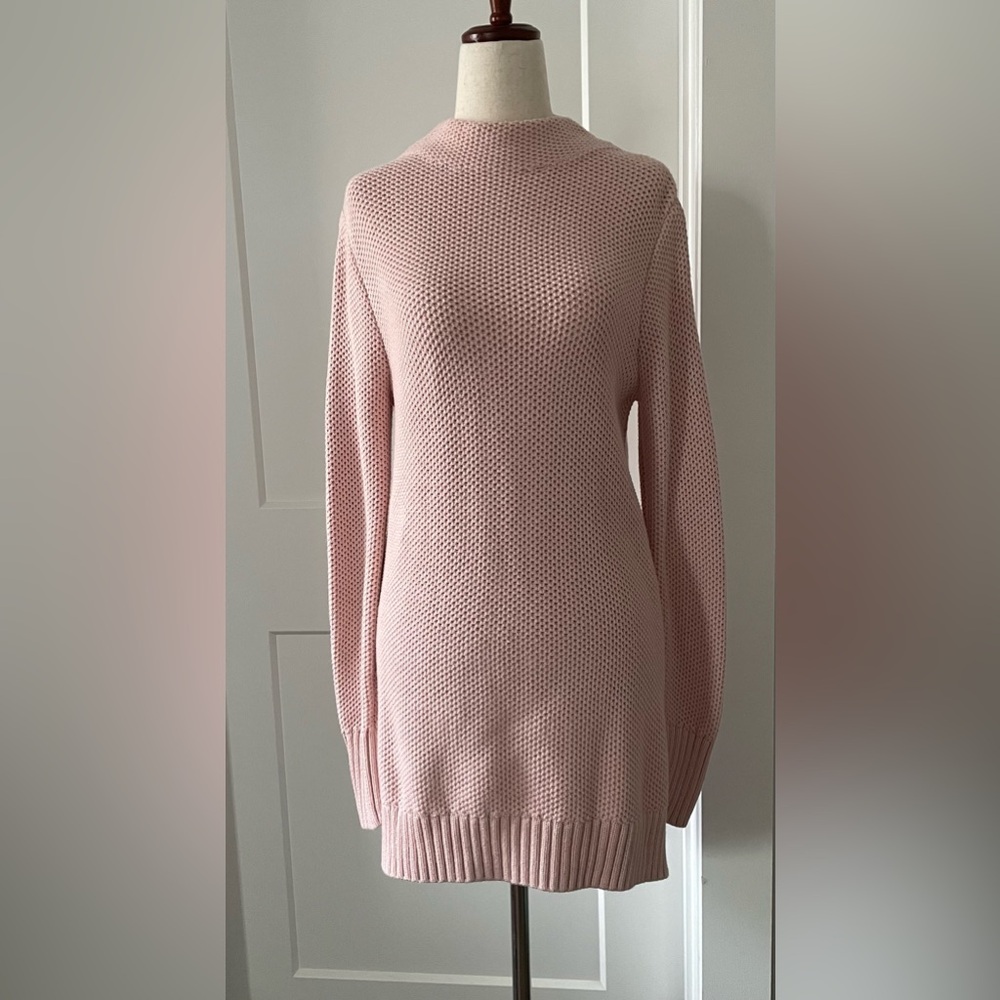 Duluth trading mock neck sweater dress powder pink Small